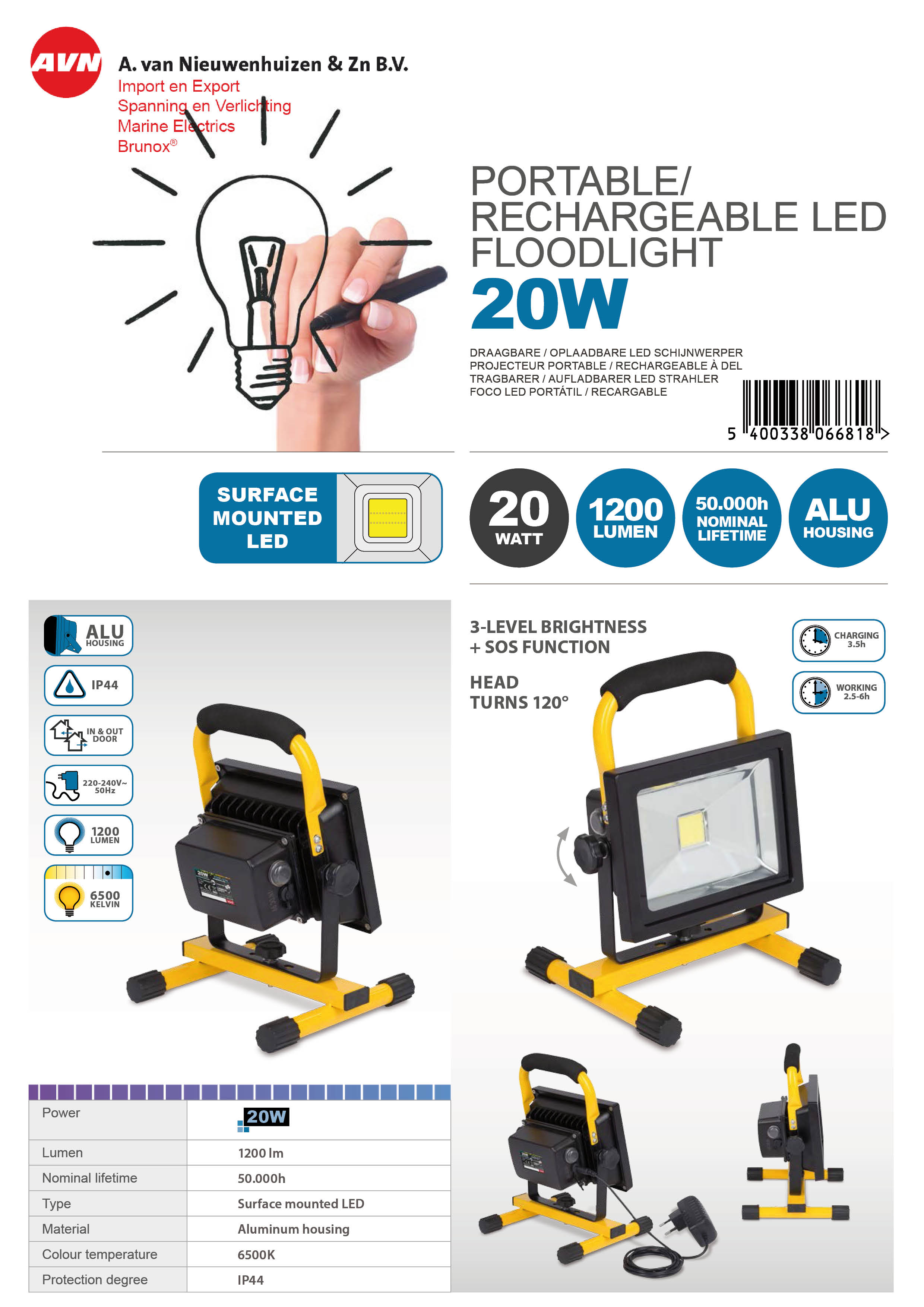 LED Floodlight 20W oplaadbaar (1)